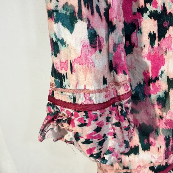 Rococo Sand M Mimi Wrap Dress Pink Watercolor Artsy Puffy Shoulder‎ 100% Cotton - Picture 5 of 16